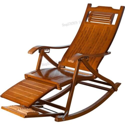 Household folding deck chair balcony bamboo rocking chair bamboo adult happy chair backrest leisure adult rattan chair solid woo