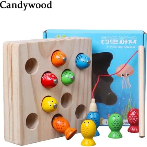 Candywood Children Wooden Toys Magnetic Games Fishing Toy Game Kids 3D Fish Baby Kids Educational Toys Outdoor Funny Boys Girl