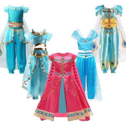 3-10 Years Girl Jasmine Dress Kids Arabian Princess Costume Princess Accessories Fancy Children Birthday Party Christmas Costume