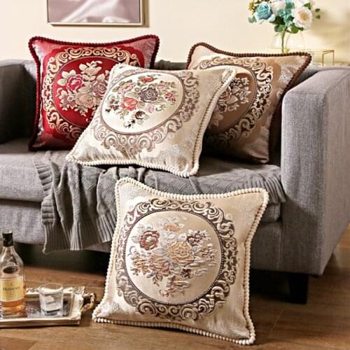 European Sofa Cushion Covers Foral Jacquard Waist Pillowcases Red Coffee Pillow Cases Covers Home Luxury Wedding Decoration