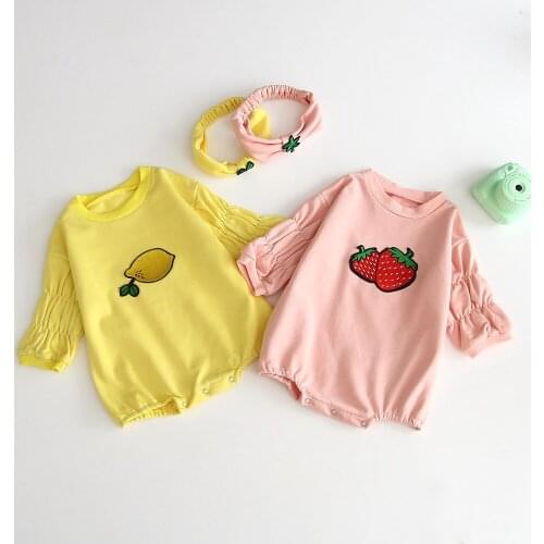 Infant Girls Boys Jumpsuit Cotton Baby Romper Strawberry Lemon For Toddler Girls Onesie Boys Baby Jumpsuit Long Sleeve Overalls