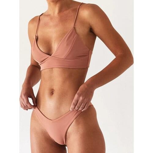 2pcs Bikini Set Women Summer Swimwear Solid Color Bikini Set Padded Bra Beach Swimsuit For Women Bathing Suit Bikinis 2021 Mujer