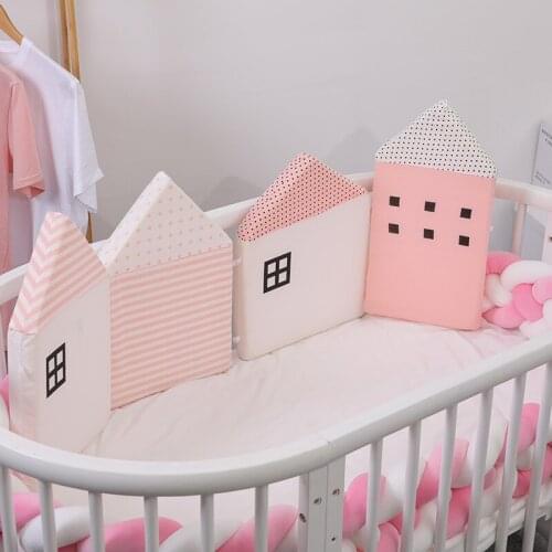 4Pcs Baby Bed Bumper INS Little House Pattern Crib Protection Infant Cotton Cot Soft Cradle Guard Safe Baby Bed Room Decoration