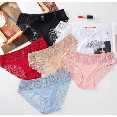 Summer Women Lace Flower Panties Underwear Breathable Ice Silk Hollow Out Underpants Lingerie Cotton Crotch Mid-Rise Briefs 2021