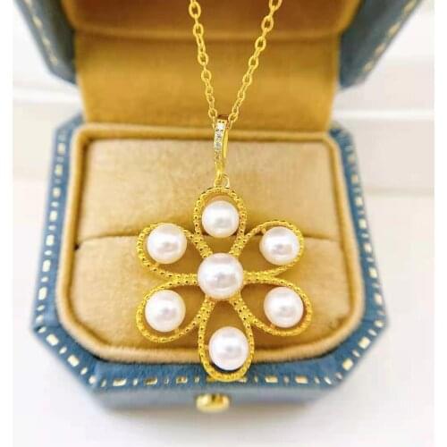 M420 Solid 925 Sterling Silver Round 5-6mm Nature Fresh Water White Pearls Pendants Necklaces for Women Fine Gifts