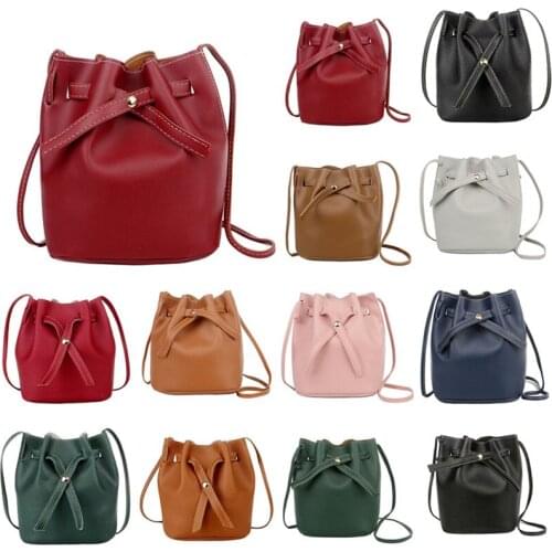 Fashion Bucket Shoulder Bag Women Drawstring Crossbody Bag Female Messenger Bags Ladies Synthetic Leather Handbag
