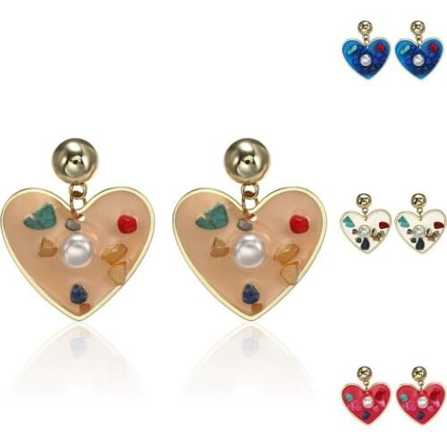 Fashion Heart Dangle Earring Geometric Irregular Water Drop Resin Earrings Pearl Nature Stone Ears Trendy Jewelry