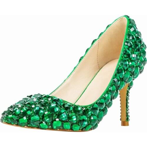 2020 Newest Decoration With Rhinestone European Style Shoes Sheepskin Leather Pointed Toe Ladies Shoes For Evening Party