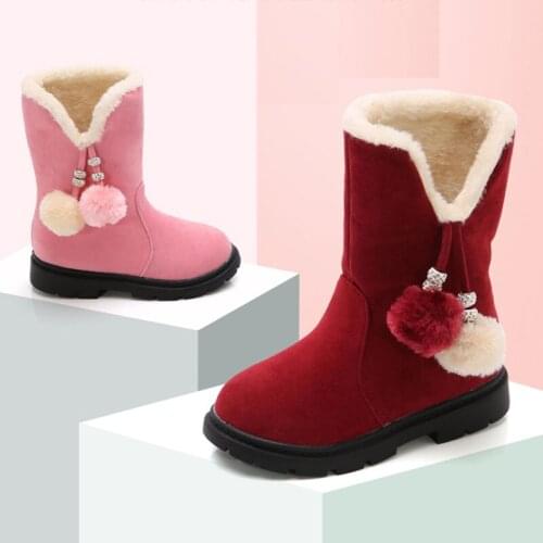 2019 autumn and winter girls Fur ball boots childrens boots parent-child princess boots childrens shoes women plus velvet
