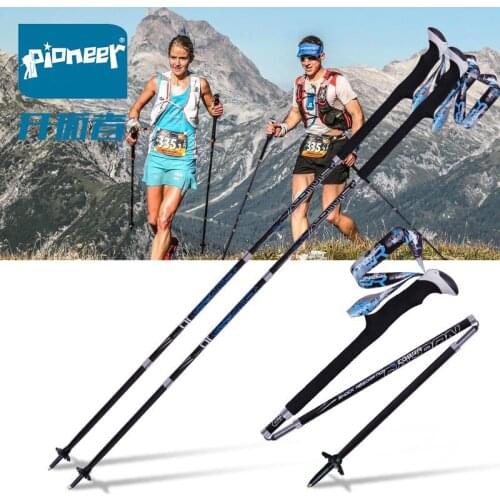 PIONEER Portable Collapsible Carbon Fiber Trekking Pole Quick Lock Compact Folding Tourism Trail Running Walking Stick 1 Pair