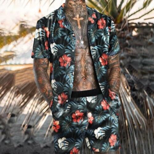 Shirt Shorts HawaiiaMen Beach 2 Pieces Set Short Sleeve Buttonn Summer 2021 Streetwear Casual Print Mens Suit Loose Clothes