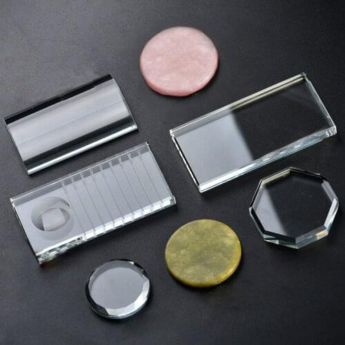 Crystal Glass Curved Straight Stand Eyelash Extension Pallet False Eyelashes Holder Transparent Glue Tray Beauty Makeup Tool