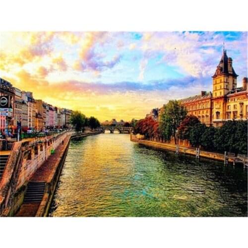Full Square Diamond Painting City Scenery New Arrivals Wall Art Diamond Embroidery Town Bridge Building Wall Art