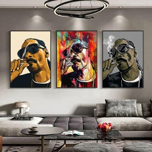 Snoop Dogg Smoking Posters and Prints Hip Hop Rapper Portrait Canvas Painting on The Wall Art Pictures for Living Room Decor