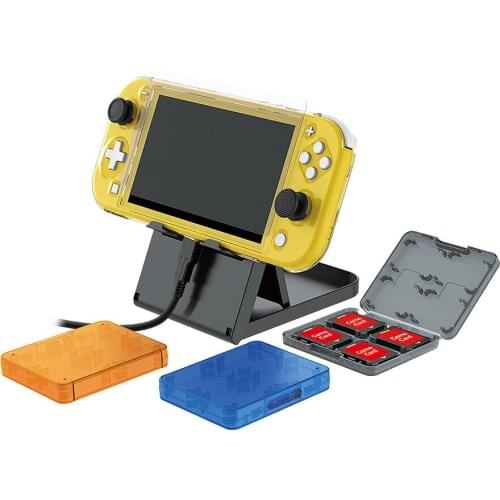 11 in 1 Set Transparent Crystal Case Stand with Game Card Box Tempered Film Charging Cable Caps for Nintend Switch Lite Console