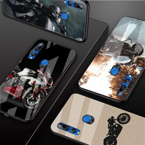 Retro Motorcycle Tempered Glass Phone Case For Huawei honor 8X 9 10i 20i 20Lite 20Pro 30 Pro Cover Shell