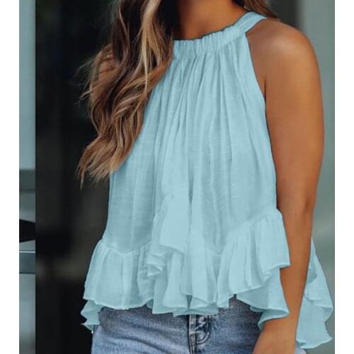 Sexy Cold Shoulder Tops Ruffle Top Cami Tank Backless Sleeveless Shirt Women Blusas Mujer De Moda 2021 Korean Vest New