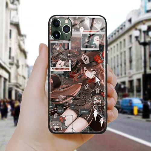 Genshin impact hutao art design Silicone Glass Phone Case Cover Shell For iPhone SE 6 6s 7 8 Plus X XR XS 11 12 Mini Pro Max