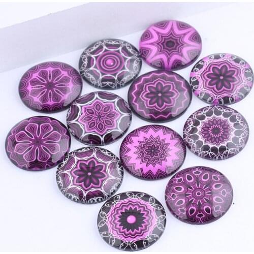Reidgaller mixed purple pattern photo glass cabochon 10mm 12mm 16mm 20mm 25mm diy flatback jewelry making supplies