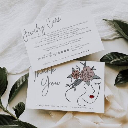 EDITABLE Jewelry Care Card Template Business Thank You Card Printable Thanks For Your Purchase Card Template Package Insert Card