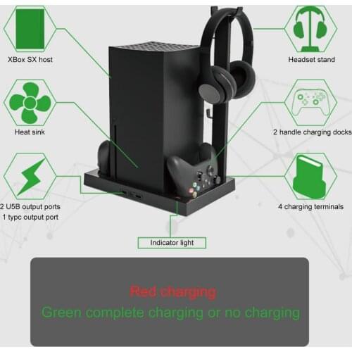 Vertical Charging Stand For Xbox Series X Console Dual Controller Charger LED Charging Dock Station With Cooler Cooling Fans