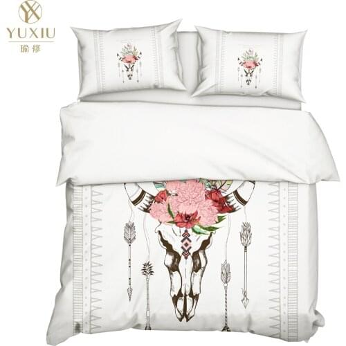 YuXiu 3D Printing Animal Elk Flower White Duvet Covers Black Bedding Set Bed Linen Cover Pillowcases King Queen Full Twin Double
