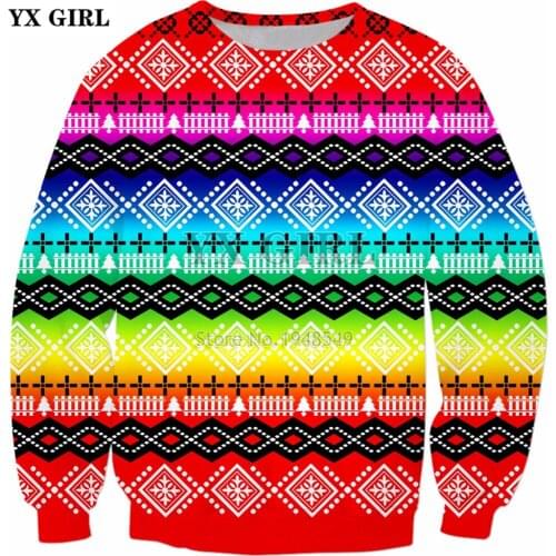 YX GIRL Drop shipping 2018 New style Sweatshirt rainbow Christmas pattern 3d Print Mens Womens casual Crewneck Pullover