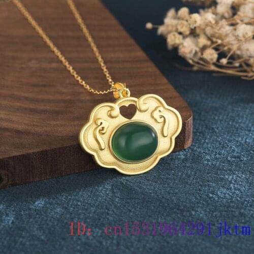 Green Jade Ruyi Pendant Chalcedony Gifts Fashion Women 925 Silver Jewelry Crystal Charm Amulet Chinese Natural Zircon Necklace