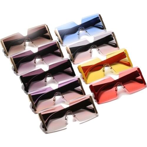 Womens Glasses Fashion Frameless One-piece Square Sunglasses Black Pink Lenses Vintage Luxury American Style Driving Eyeglasses