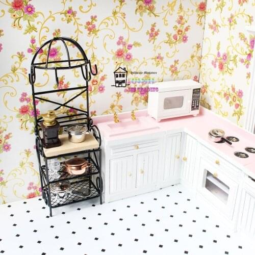 1:12 Dollhouse miniature 6.89" Metal Dolls Furniture Black Kitchen storage rack three layer shelf beautiful decorations