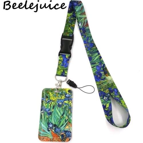 12sets Van gogh Irises Painting Art Lanyard Badge ID Mobile Phone Rope Key Neck Straps Accessories webbings ribbons Decorations
