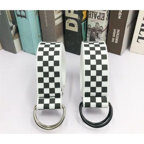 2021 Fashion Punk Checkered Belt Waistband Long Black and White Plaid Checkerboard Couple Checkered Canvas Women New Belts
