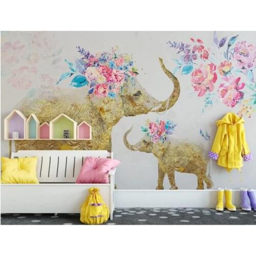 Custom photo 3d wallpaper Hand painted golden elephant flower living room home decor 3d wall murals wallpaper for walls 3 d