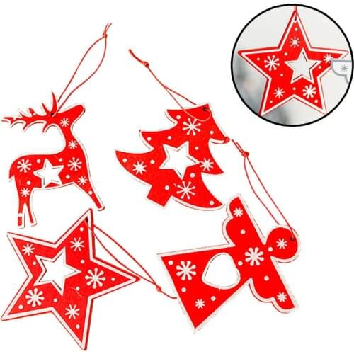 4 Pcs/set Christmas Theme Wooden Hanging Decor Home Office Hotel Tree Branch Hanging Wood Pieces Craft