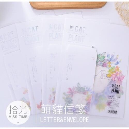 9pcs/Set 3 envelops + 6 writting paper The Cat and Plant Envelope Letter paper school supplies