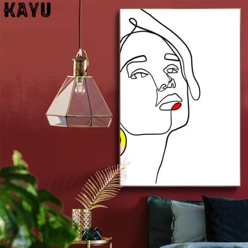 Abstract Lady Line Painting Nordic Canvas Painting Sexy Red Lips Wall Art Figure Pictures For Living Room Home Decoration