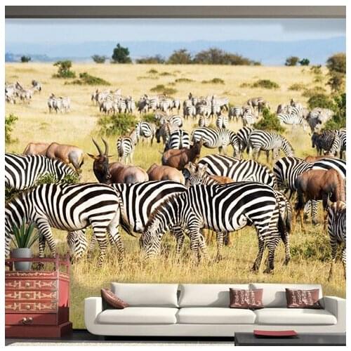 African savannah zebras modern minimalist living room TV wall sofa backdrop mural wallpaper large 3D Custom Size