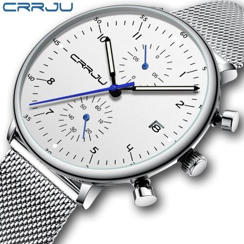 CRRJU Mens Watch Top Luxury Brand Men Stainless Steel WristWatch Mens Military waterproof Date Quartz watches relogio masculino