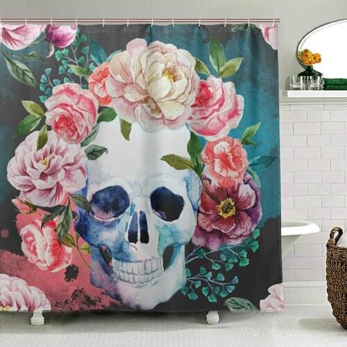 Day of the Dead Shower Curtain Colorful Flower Sugar Skull Waterproof Polyester Fabric Toilet Curtain for Bathroom with 12 Hooks