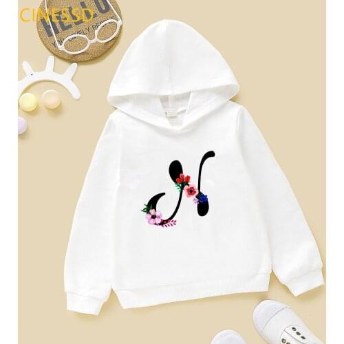 New Arrival Lovely Floral English Letters Alphabet Print Funny Graphic Hoodie For Children Girls Winter Clothes Thick Sweatshirt