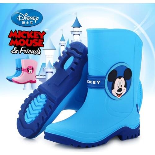Disney childrens new Mickey boy rain boots 8-15 years old Minnie cartoon girl plus cotton warm rain boots eu 30-39