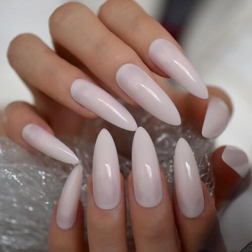 Glossy Light Pink Press on Stiletto False Nails Extra Long Sharp End Ballet UV Fingersnails Free Adhesive Tapes 24pcs/set