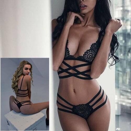 Hot Sexy Panties Bra set Women Lingerie New Women lace bra set Push Up Vest Top Straps Bra Hollow Out Ladies Underwear Panty Set