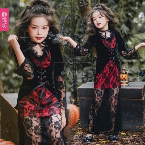 Halloween Child Costume Witch Costume Vampire Lace Dress Cosplay Costume Girl Party Performance Costume