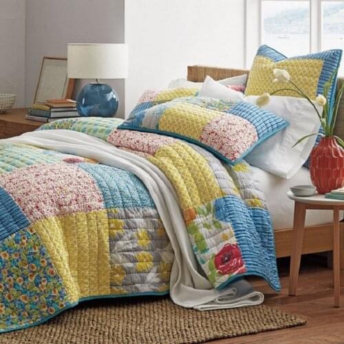 American Quality Handmade Patchwork Quilt Set 3PCS Quilted Bedding Cotton Quilts Bedspread Bed Covers King Size Coverlet Blanket
