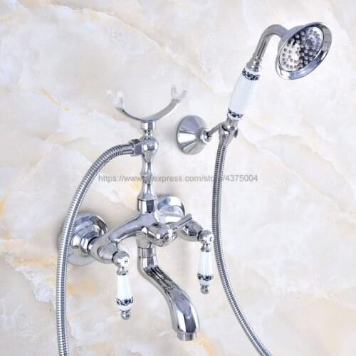Bathtub Faucet Chrome Wall Mounted Rain Shower Faucet Round Handheld 2 Handle Luxury Bathroom Mixer Tap Set Nna753