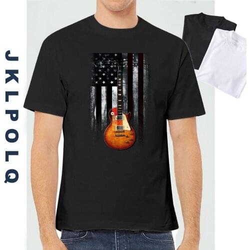 JKLPOLQ Euro Size XS-3XL Men Casual T Shirt Short Sleeve Tops Guitar Banner Printing Cotton Harajuku Tees