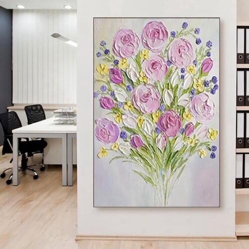 Knife Thick Texture Flower Oil Painting On Canvas Handmade Abstract Wall Art For Home Living Room Decoration Cuadros Para Salon