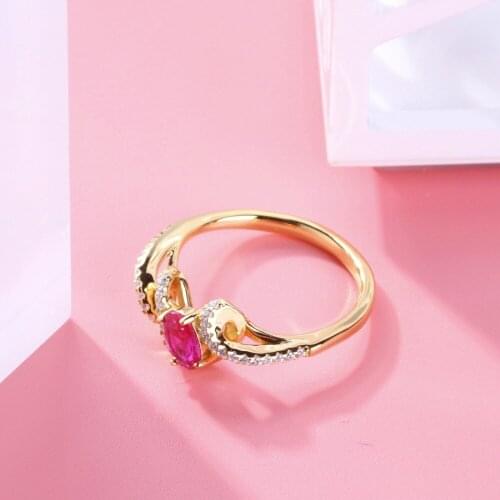 TGNEL 100% S925 Sterling Silver Rings for Women Inlay Pink Cubic Zircon Gold Color Alliance Lady Jewelry Ring Size 6 7 8 9
