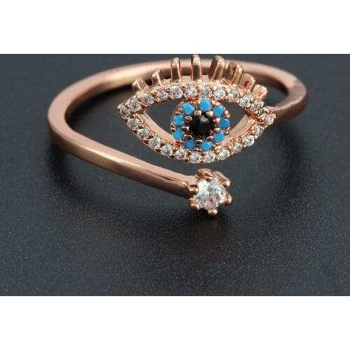 Blue Evil eye rings gold zircon stone open adjustable cocktail ring for women ethnic boho jewelry whole sale